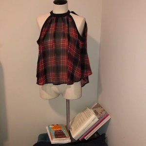 BCBG plaid top sleeveless/halter SMALL-